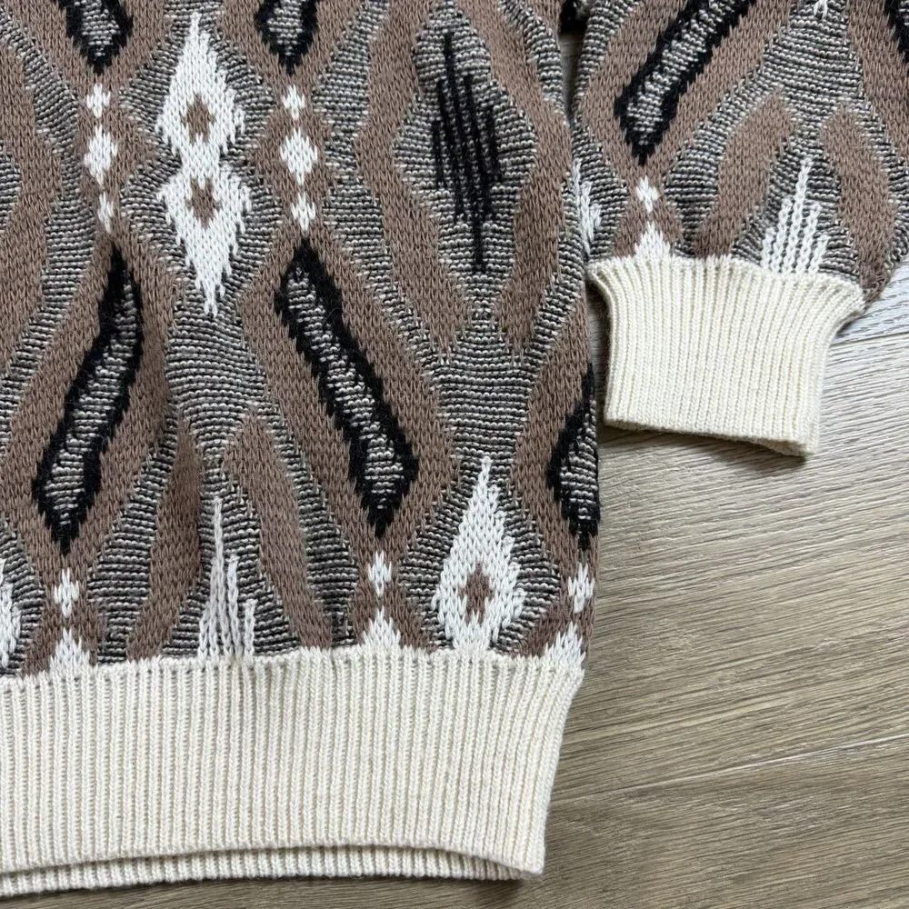 Maglificio Florence Sweater Men XL Vintage 90s Geometric Crew Wool Blend Italy